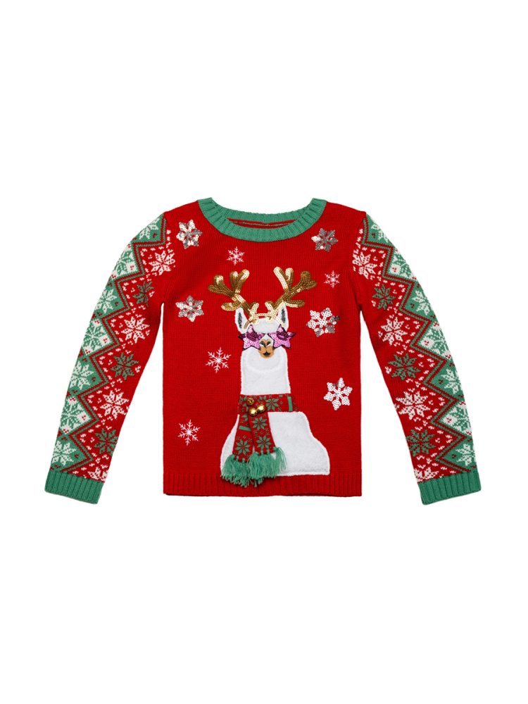 Girl's Llama Family Christmas Pullover, Sizes S -XL - Jollidays