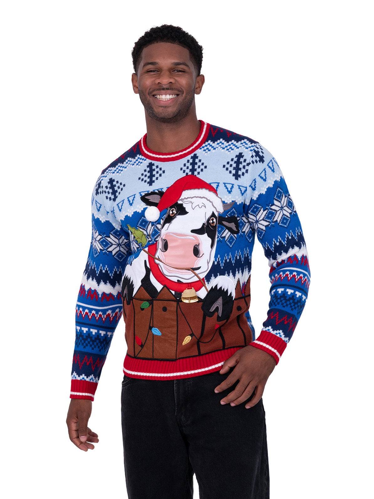 Seasons Greeting Cow Pullover Sweater with Drink Pocket - Image 5