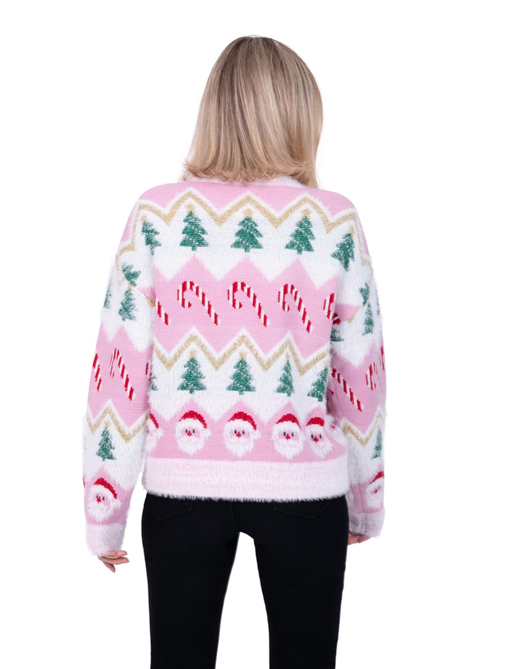 Candy Cane Trees & Santa Long Sleeve Crewneck Sweater - Image 2