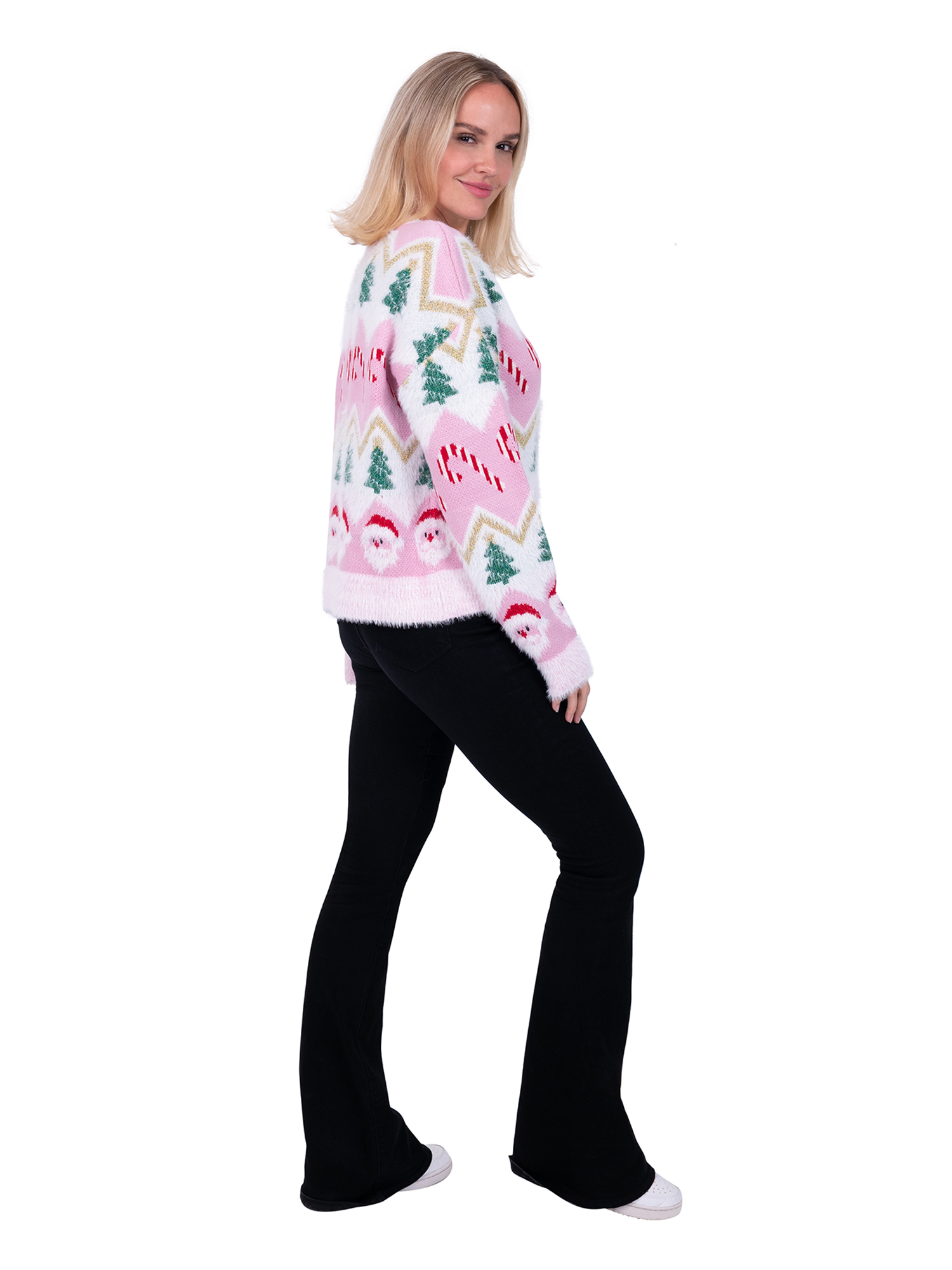 Candy Cane Trees & Santa Long Sleeve Crewneck Sweater - Image 3