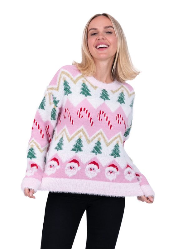 Candy Cane Trees & Santa Long Sleeve Crewneck Sweater