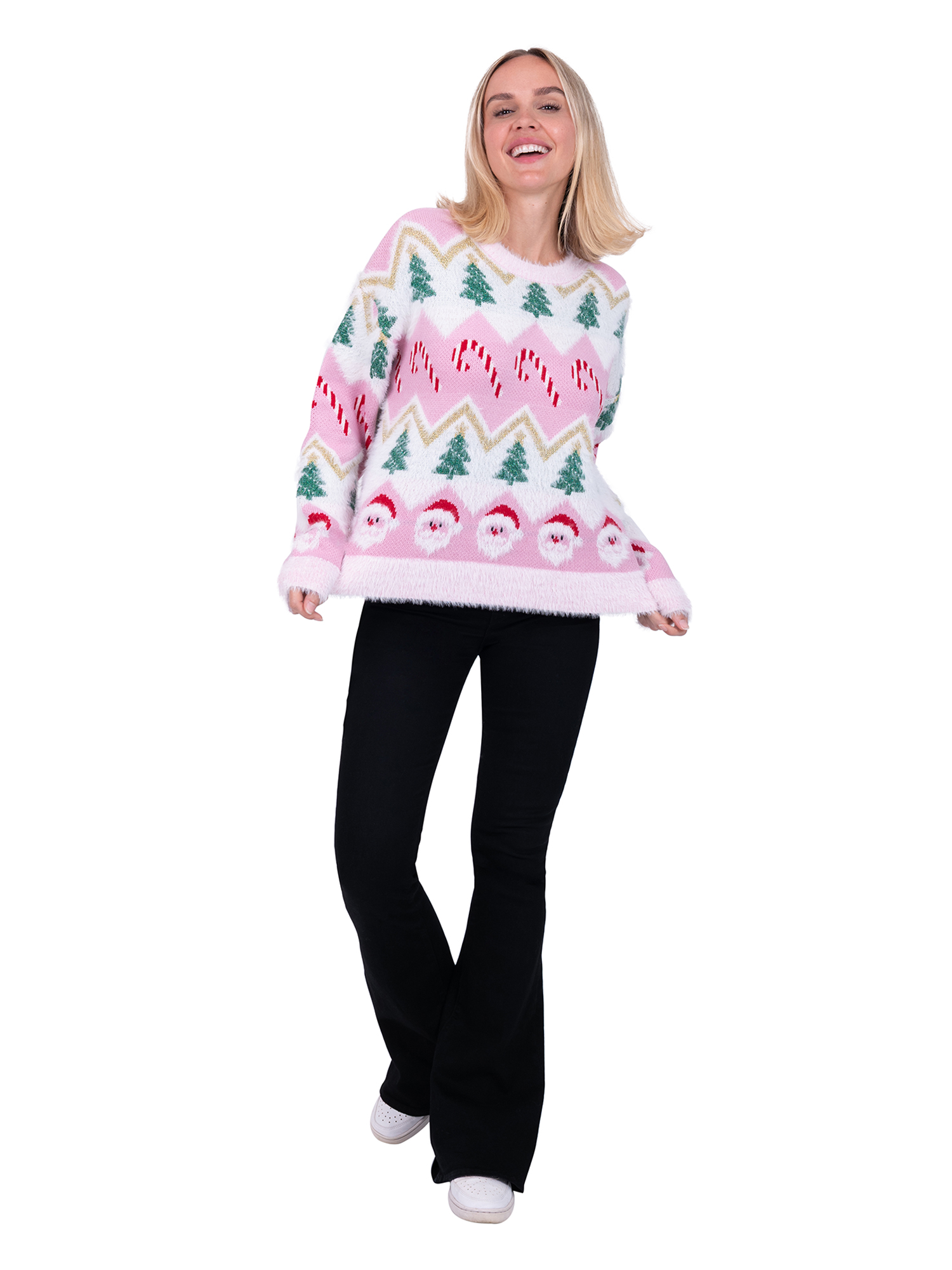 Candy Cane Trees & Santa Long Sleeve Crewneck Sweater - Image 4