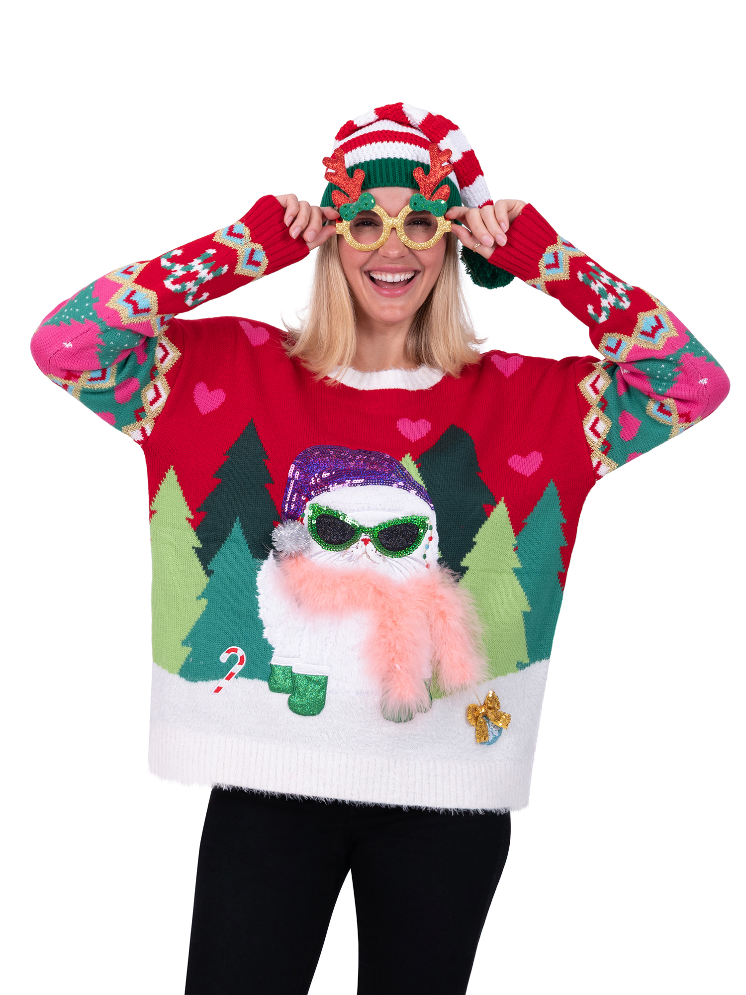 Boujie Cat & Boa Christmas Sweater - Image 2