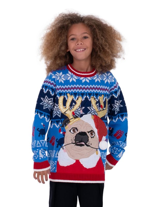 Holiday Pug Long Sleeve Crewneck Ugly Christmas Sweater