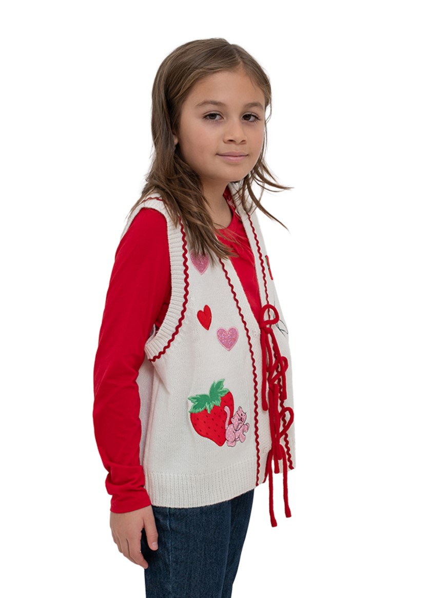 Strawberry Shortcake Tie Front V-Neck Sweater Vest - Image 3