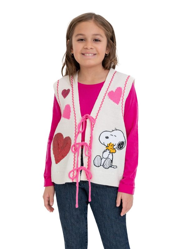 Peanuts Tie Front V-Neck Sweater Vest for Juniors