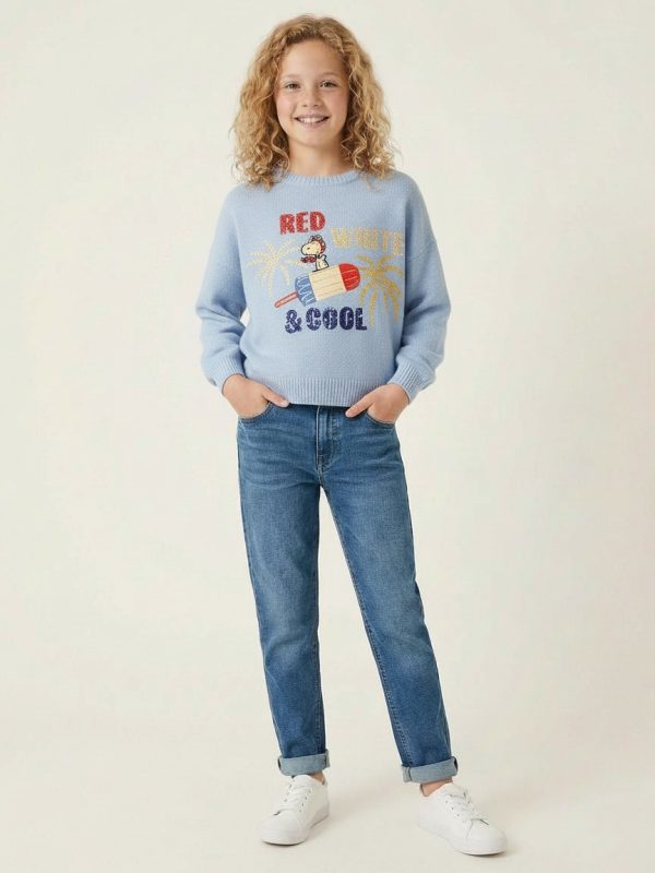 Peanuts Snoopy Long Sleeve Red White & Cool Americana Sweater for Girls
