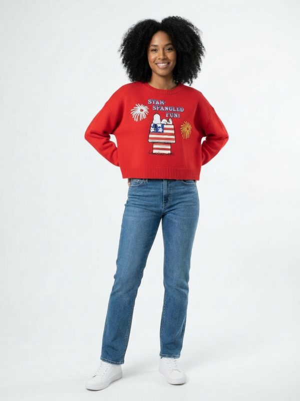 Peanuts Sweater Snoopy Star-Spangled Fun Sweater for Juniors