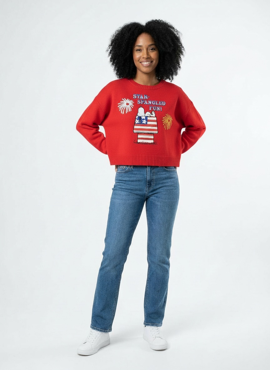 Peanuts Sweater Snoopy Star-Spangled Fun Sweater for Juniors
