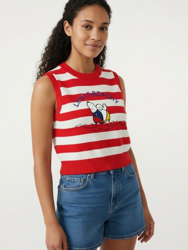 Peanuts Snoopy Life is Beachy Sleeveless Sweater Vest for Juniors
