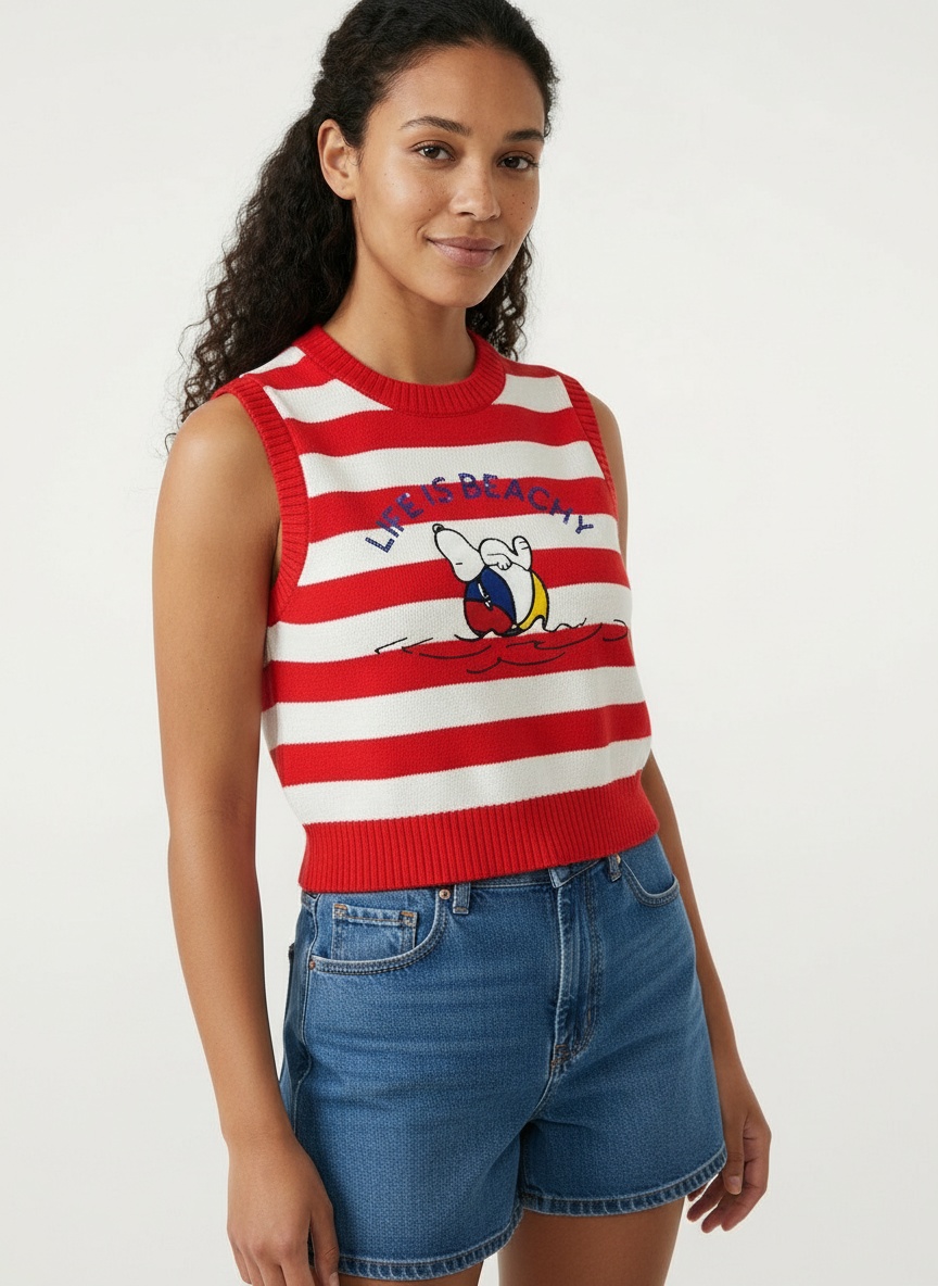 Peanuts Snoopy Life is Beachy Sleeveless Sweater Vest for Juniors