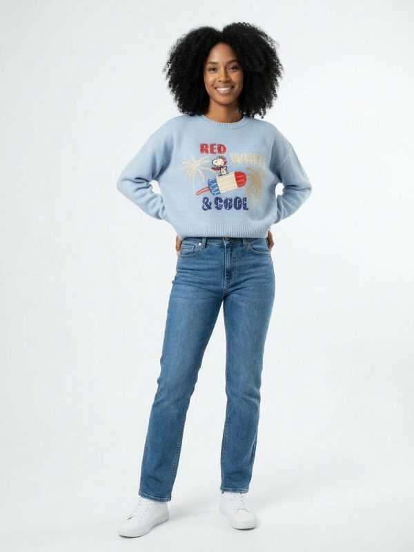 Peanuts Snoopy Red White & Cool Americana Sweater for Juniors
