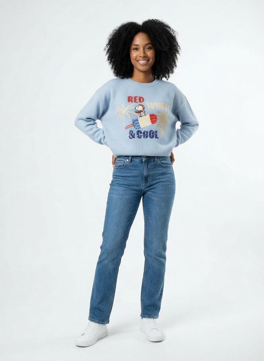 Peanuts Snoopy Red White & Cool Americana Sweater for Juniors